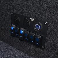Baintech 12V/24V 6 Way Switch Panel w/ Blue LED & Marine Grade Sockets BTSWITCH6