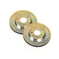 Brake Rotors PAIR Solid Front Cross Drilled Grooved RRC Disco 1 Defender FRC7329