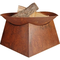 Rustic Square Base Round Firebowl W/Base 56.5X56.5X34Cm Wildtrak OL1038